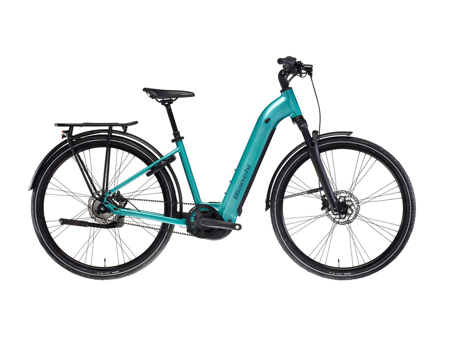 Bianchi T-Tronik C 8.2 Beltdrive Celeste Bosch urban eBike with rear rack