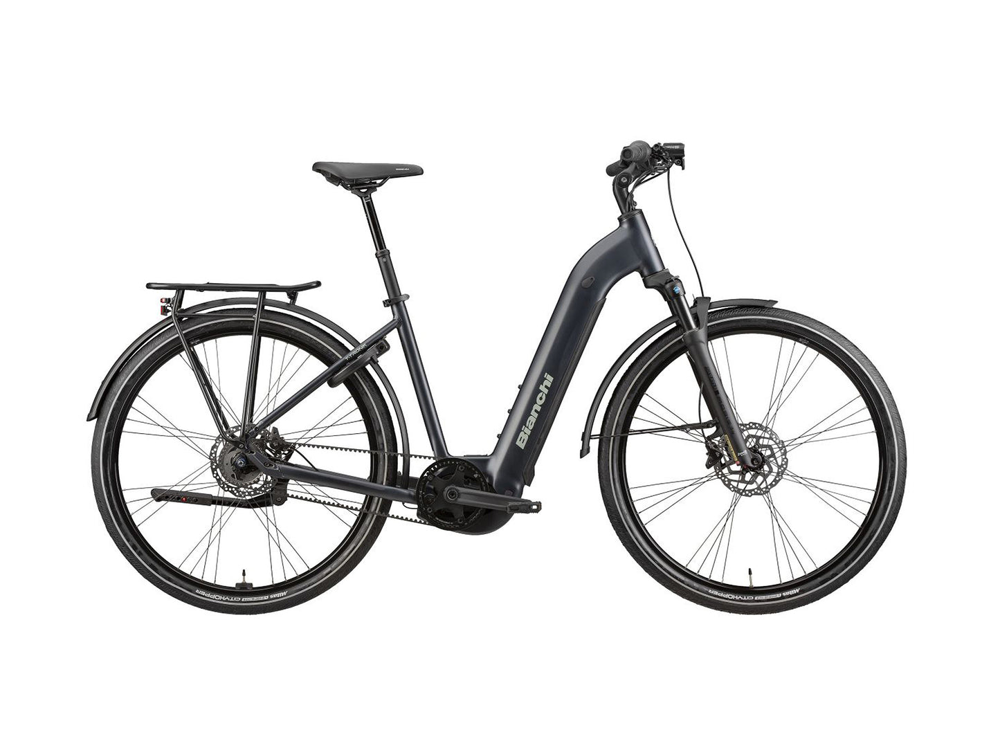 Bianchi T-Tronik C 8.2 Beltdrive Graphite Bosch urban eBike with rear rack
