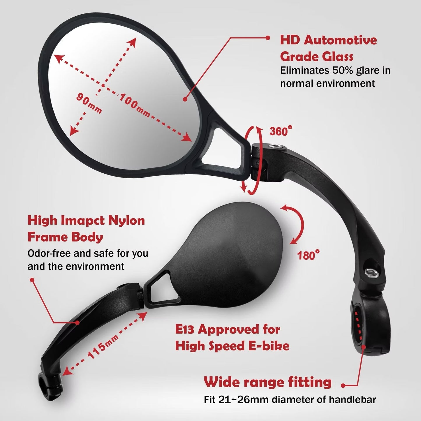 Hafny Handlebar Bike Mirror, Round, Silver, Left, HF-M901LS-FR01