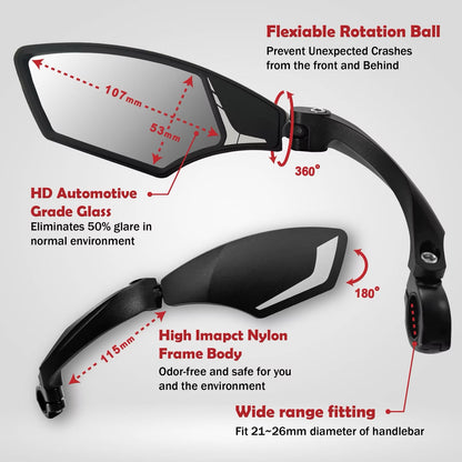 Hafny Handlebar Bike Mirror, Rectangle, Silver, Left , HF-M900LS-FR01L