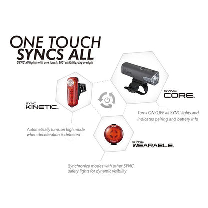 CatEye, SYNC Kinetic, Light, Rear, Black with built-in Brake Sensor