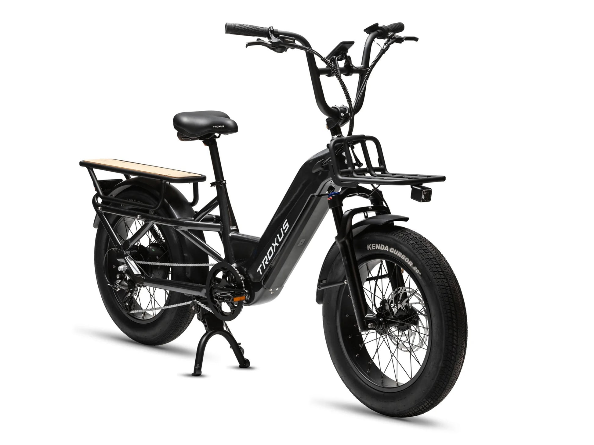 Side view of Troxus Lynx Cargo Gloss Charcoal utility eBike with cargo racks