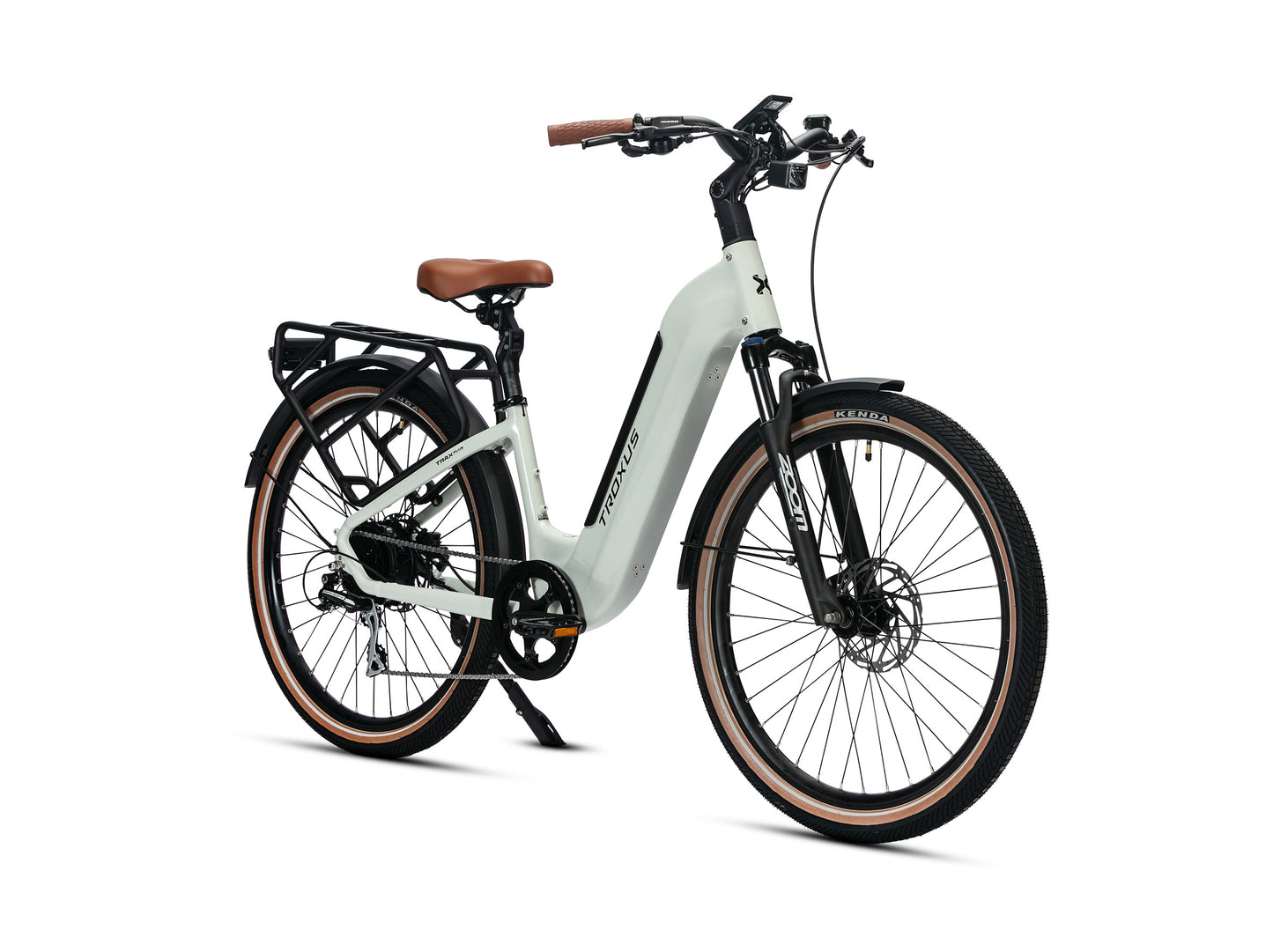 Troxus Trax Plus 500/15 Chalk Step-Through Electric Bike Side Profile with 720Wh Samsung Battery