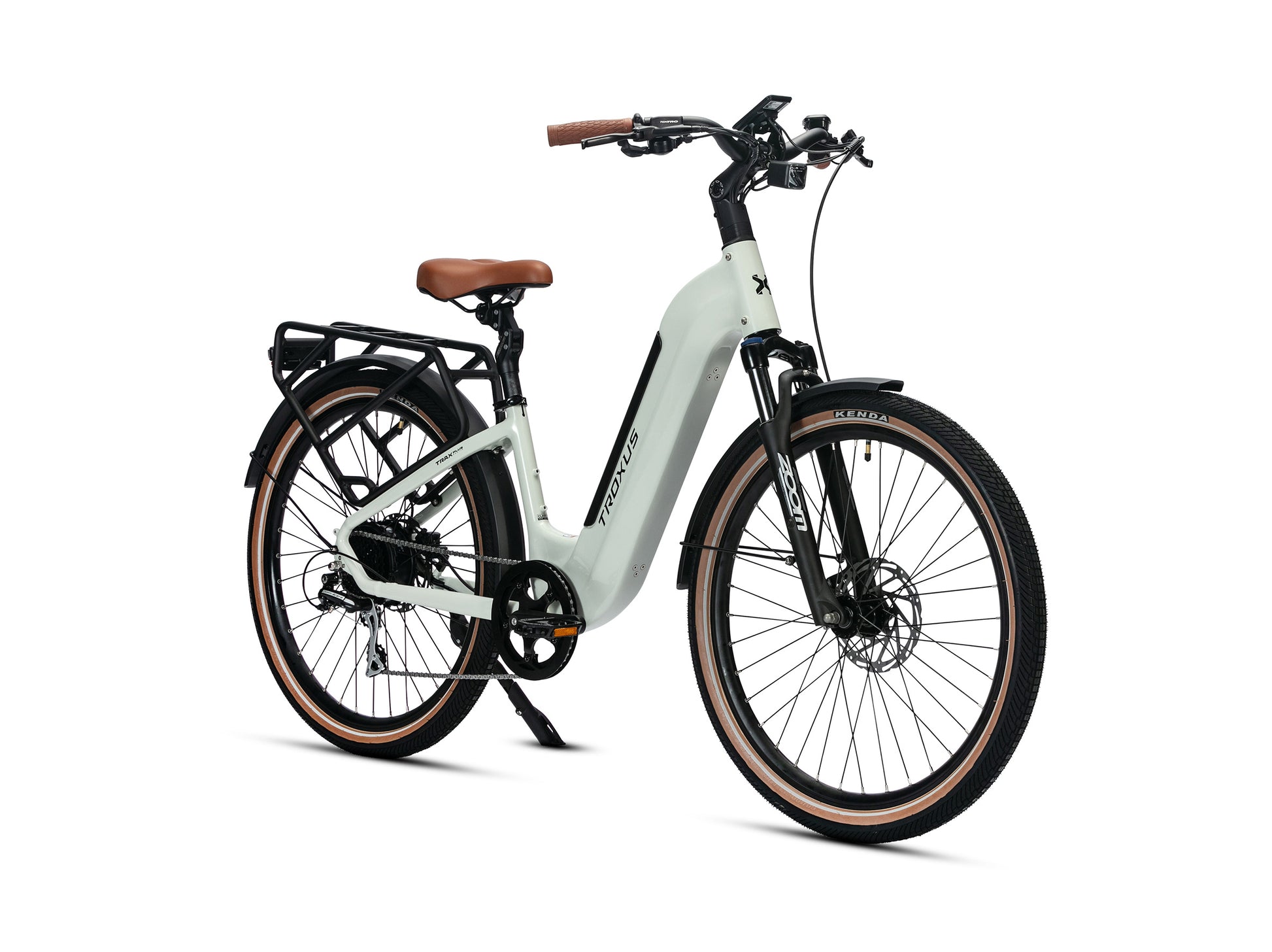 Troxus Trax Plus 500/15 Chalk Step-Through Electric Bike Side Profile with 720Wh Samsung Battery