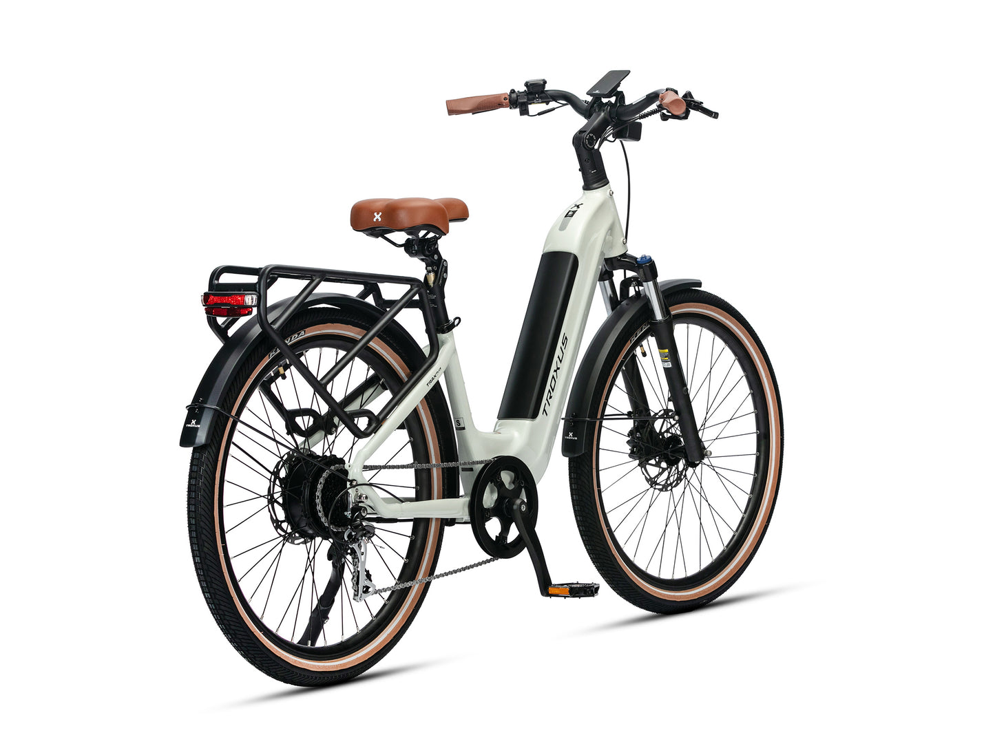 Troxus Trax Plus 500/15 Chalk Electric Bike with Integrated Rear Rack and Suspension Fork