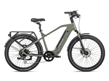 Troxus Trax Plus 500/15 Deep Moss Step-Over Electric Bike Side Profile with Integrated Rear Rack