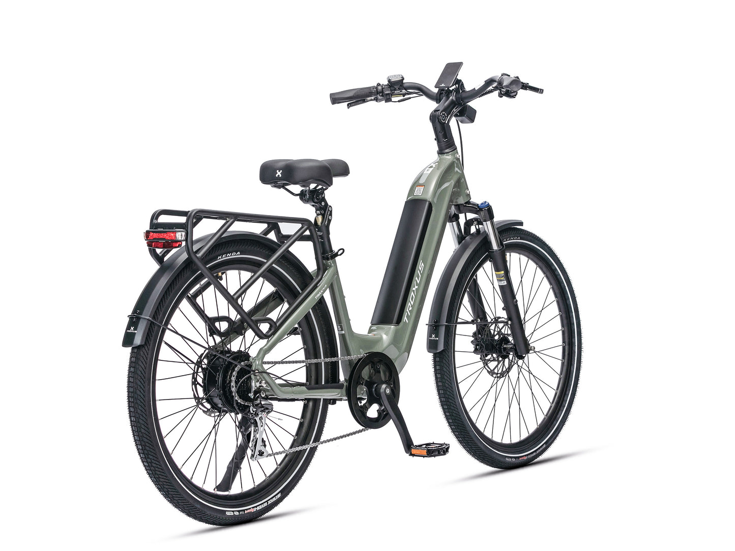 Troxus Trax Plus 500/15 Deep Moss Step-Through Electric Bike with Rear Rack and Hydraulic Disc Brakes