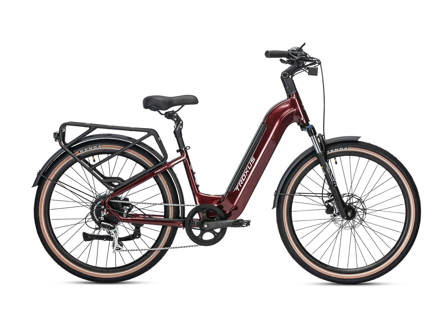 Troxus Trax Plus 500/15 Metallic Red Step-Through Electric Bike with Integrated Rear Rack