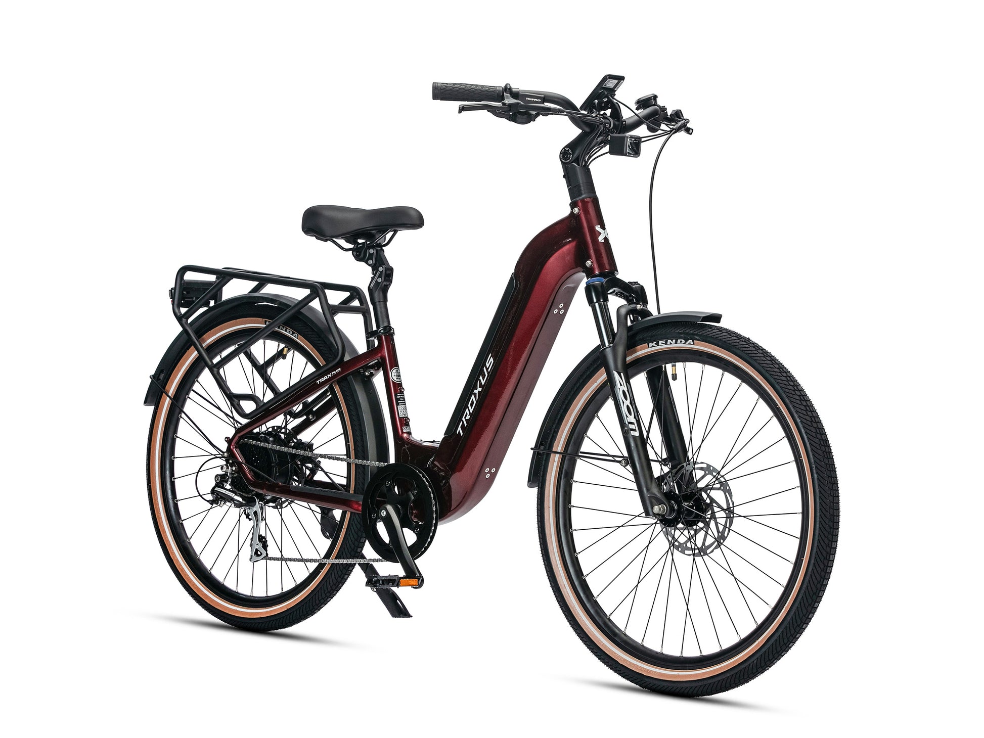 Troxus Trax Plus 500/15 Metallic Red Step-Through Electric Bike with Suspension Fork
