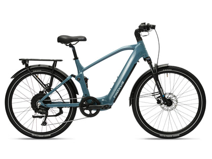 Troxus Trax SUV Electric Bike in Cadet Blue – Step-Through Urban eBike with Rear Rack and Front Suspension