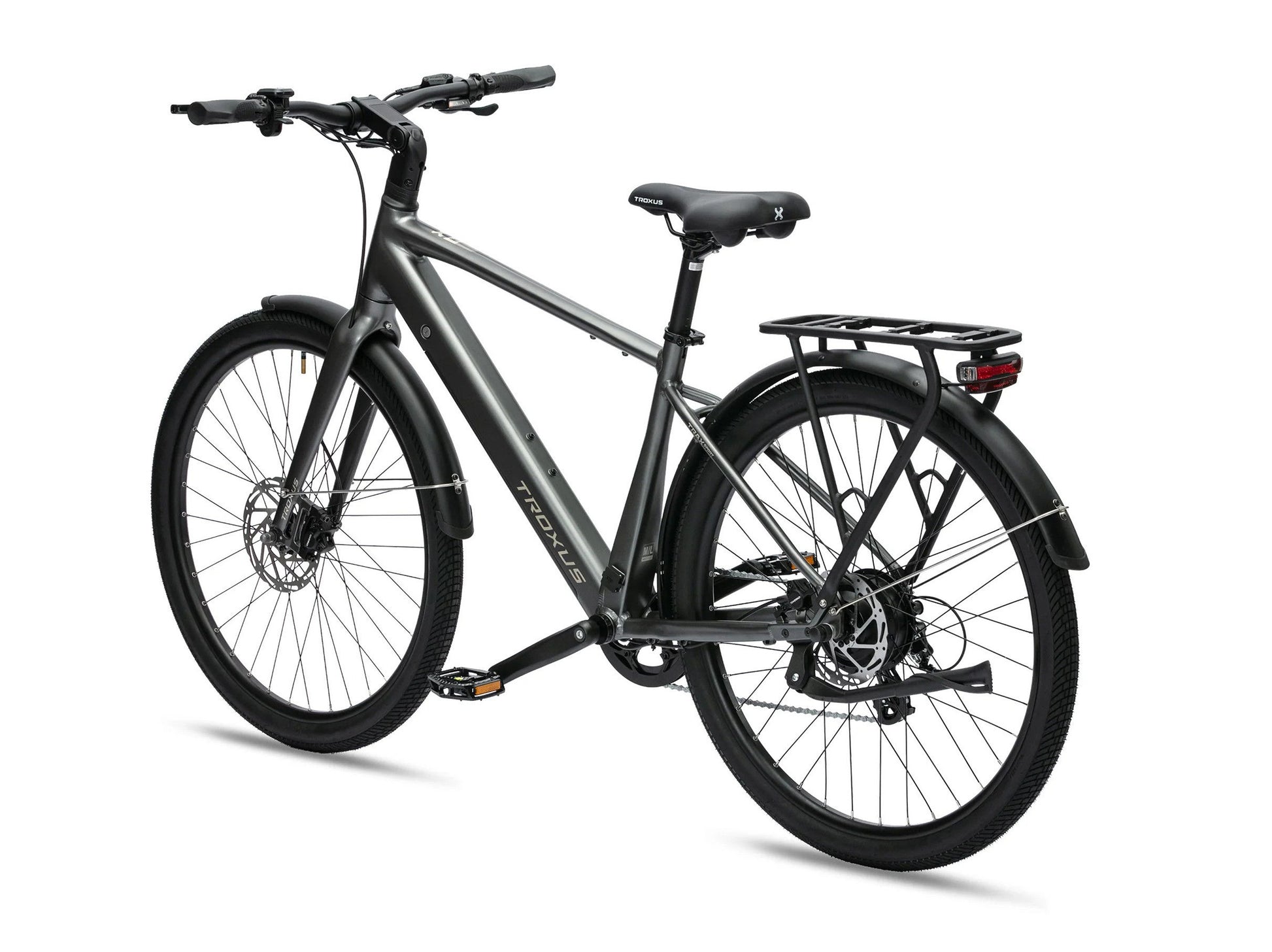 Troxus Trax Sport Natural Slate electric bike rear three-quarter drive side view